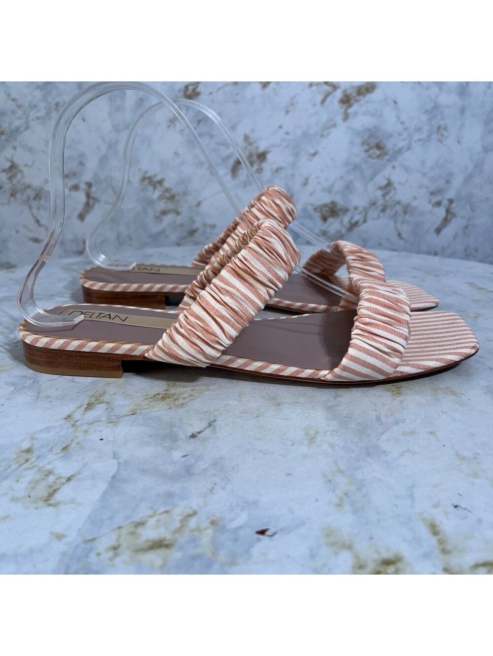 Deltan Cora Women's Size 9M Shoes Pink White Striped Slides Fashion Sandals